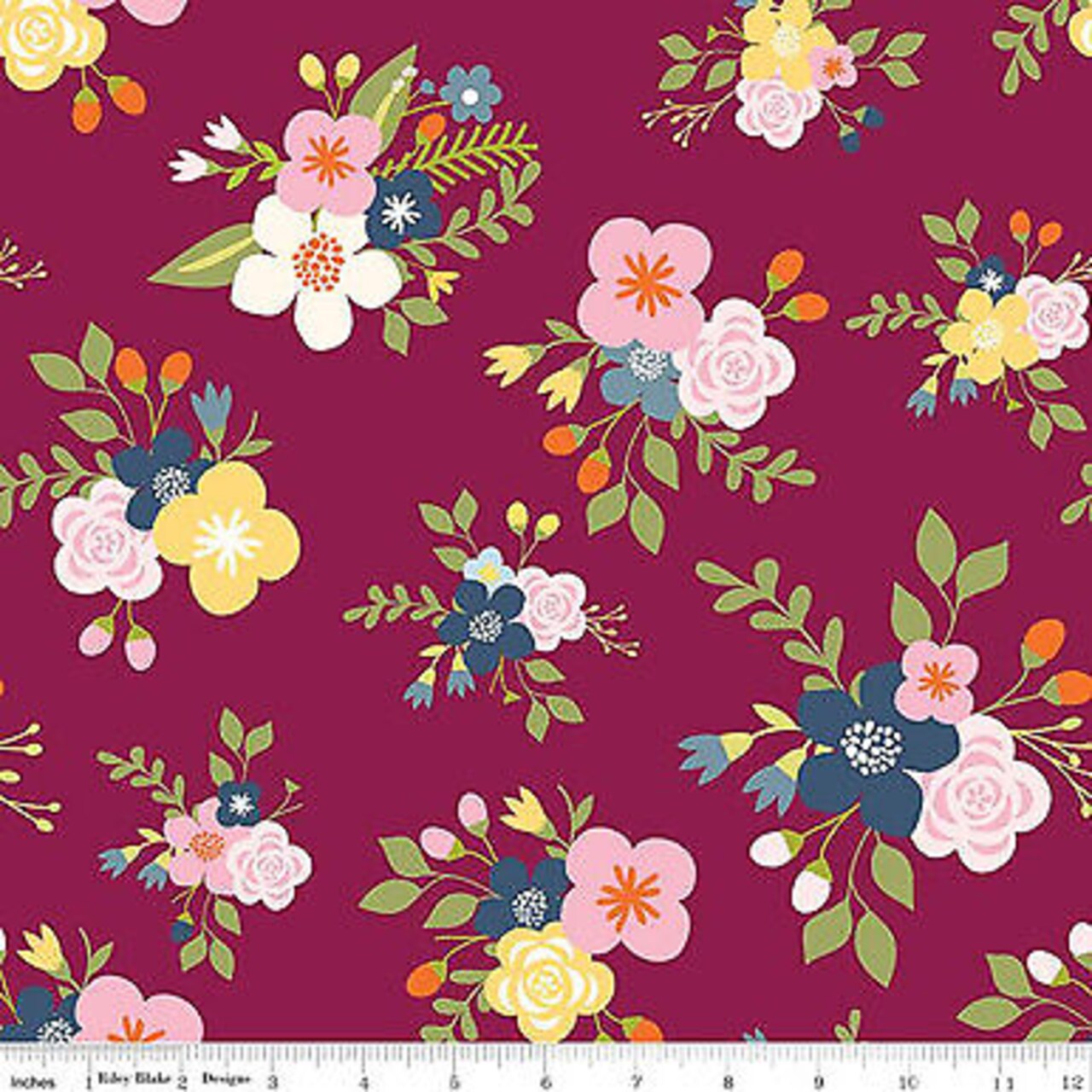 Bloom and Grow Floral Burgundy Cotton Fabric by Riley Blake by the Yard